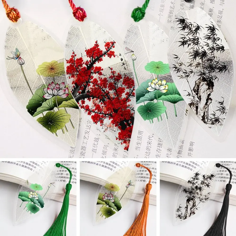 Pretty Plastic Landscape Painting Bookmarks Colorful Chinese Archaic Bookmarks Leaf Vein Bookmark Friends