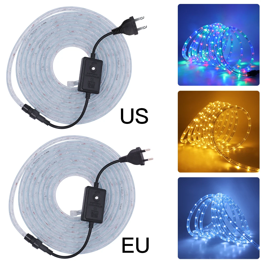 AC 220V Neon LED Strip Waterproof 360 Degree Round Neon Sign Light Blue Red White Outdoor Rainbow Tube Rope Light Party Decor
