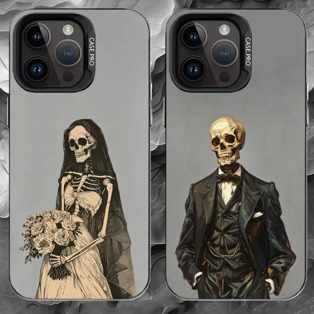 

H-Horror skeleton Phone Case For iPhone 17 16 15 14 13 12 11 Pro Max Plus Silver Matte Black Cover