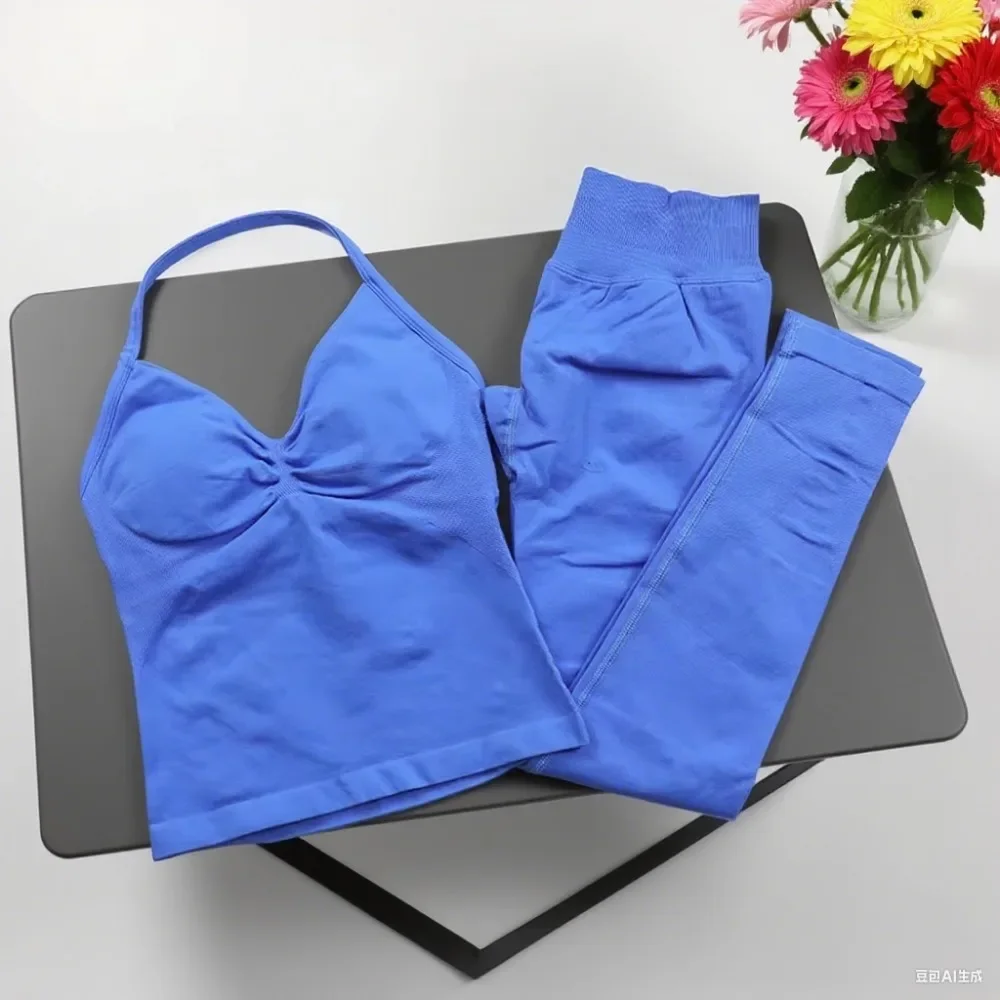 

Yoga Set 2-piece Slim-fit Halter Trousers Set Women's Halter Vest High Waist Scratching Fitness Set Fitness Set Sports Yoga Set