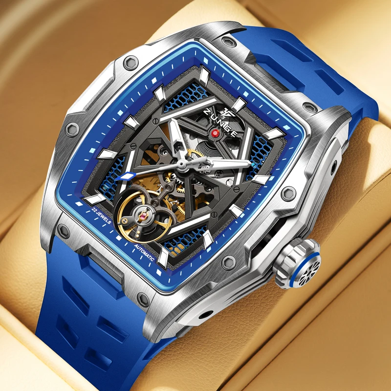 ساعة ZUNGE الميكانيكية للرجال هي ساعة يد رجالية جديدة عصرية وفردية وعصرية مع هيكل عظمي مضيئة أوتوماتيكية د