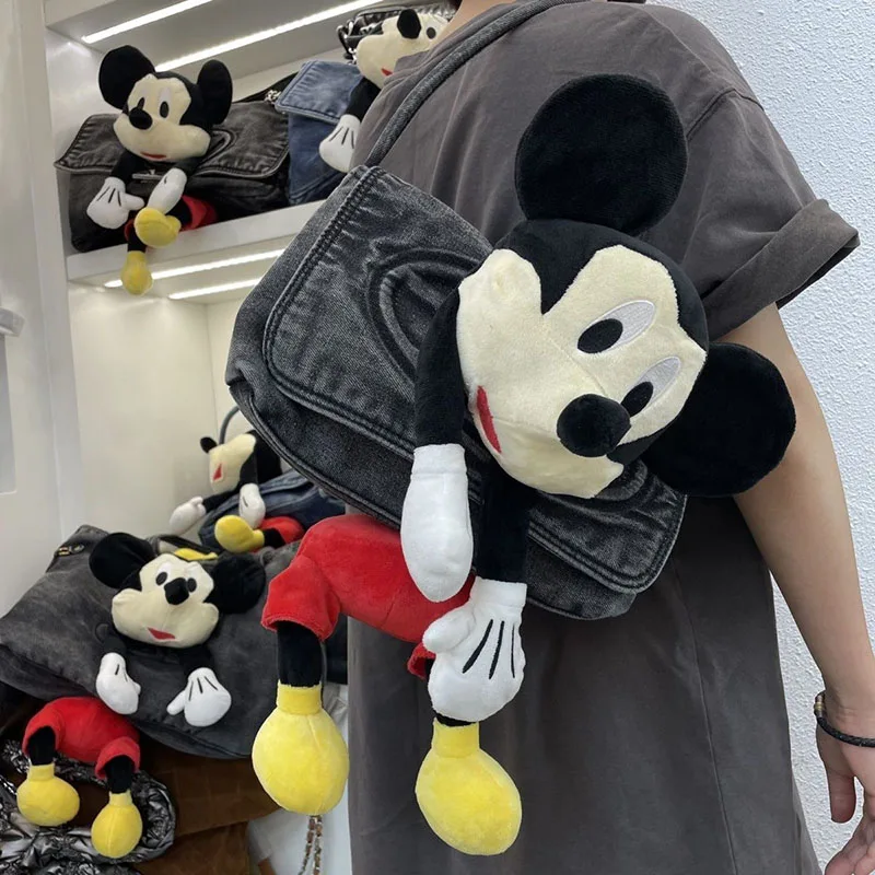 2024 New Cartoon Mickey Mouse Shoulder Bag Cute Cartoon Casual Retro Cowboy 3D Doll Versatile Chain Handbag Toys for Girls Gifts