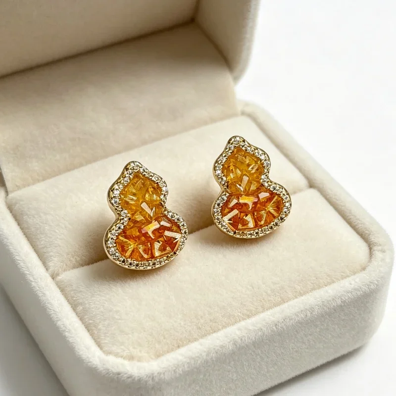 Simple Stud Earrings Brown Gourd for Lady Daily Wear Ear Accessories Teens Low-Key Women Earrings Statement Jewelry