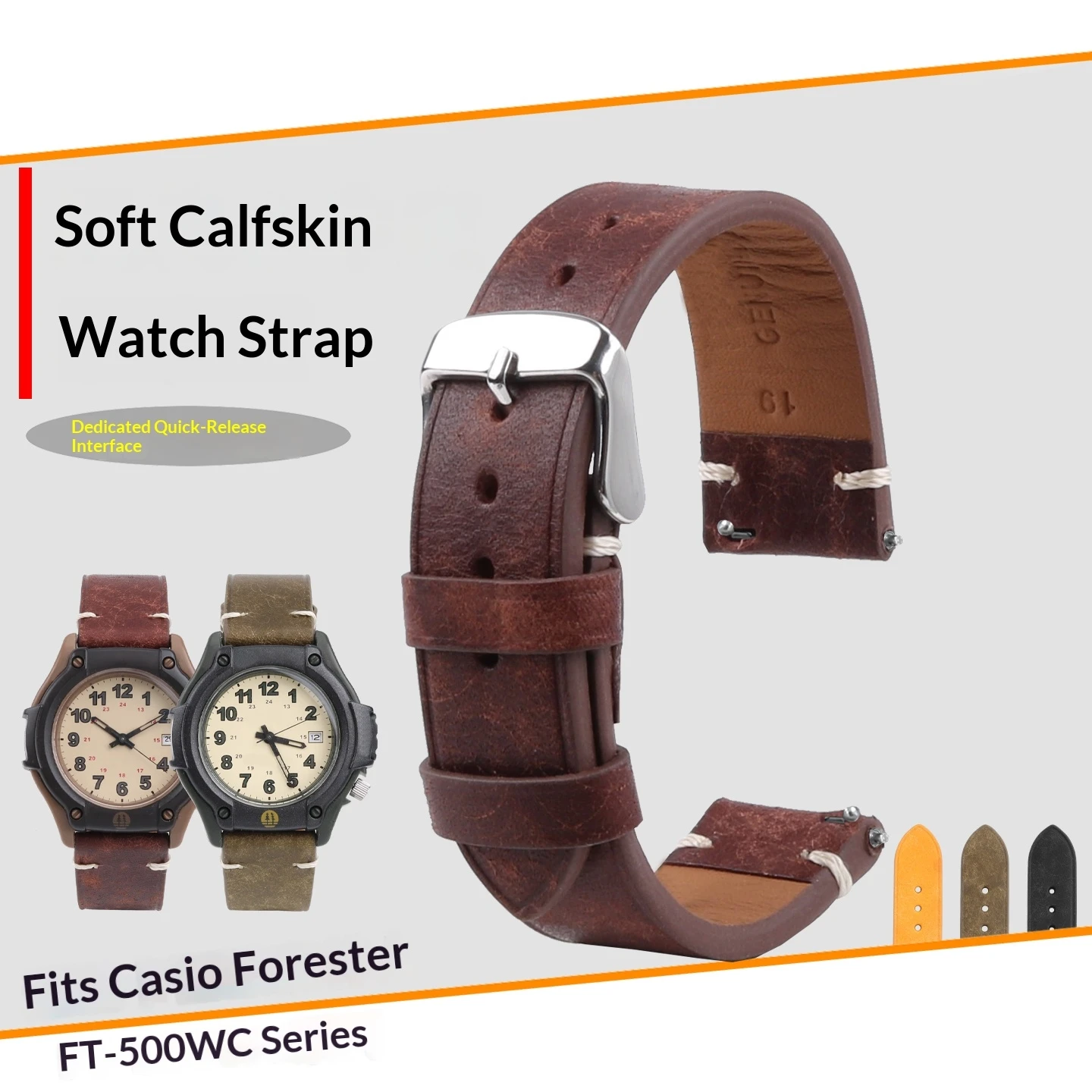Leather Watch Band Men - Tali Kulit Pola Retro Burst untuk