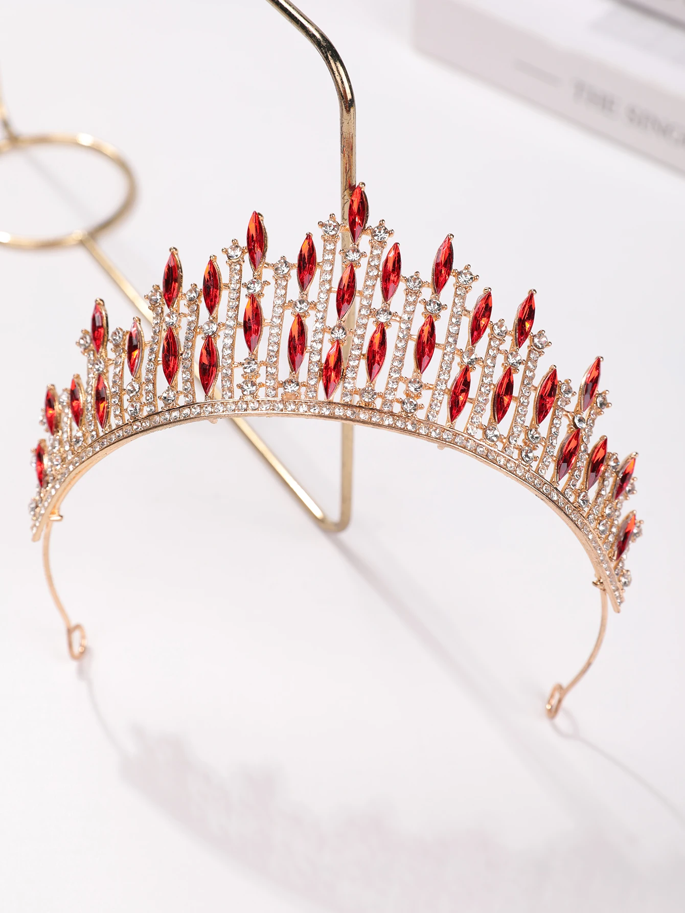 1 Buah Hiasan Kepala Mahkota Merah, Mahkota Ulang Tahun, Mahkota Ratu Retro, Kerudung Utama Pengantin Wanita, Mahkota Kelas Atas