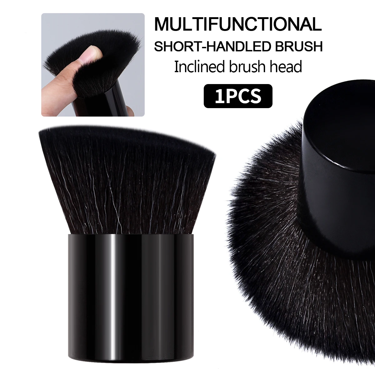 1PCS Short Handled Makeup Brush,Multifunctional Fluffy Hair for Blush,Bronzer&Setting Powder,Mini Portable Travel Face Brush
