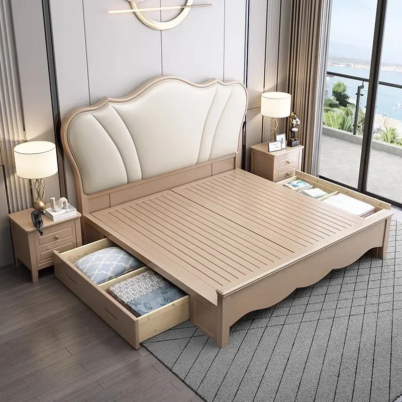 

# Modern Casal Bed Royal Kid Sleeping Shaped Wood Bed High End Headboard Minimalist Double Girl Aesthetic Muebles Modern Furnit