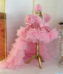 Light Pink Feather Little Girl Tulle Pageant Dress Flower Girl Dress Baptism Party Prom Festive Customization