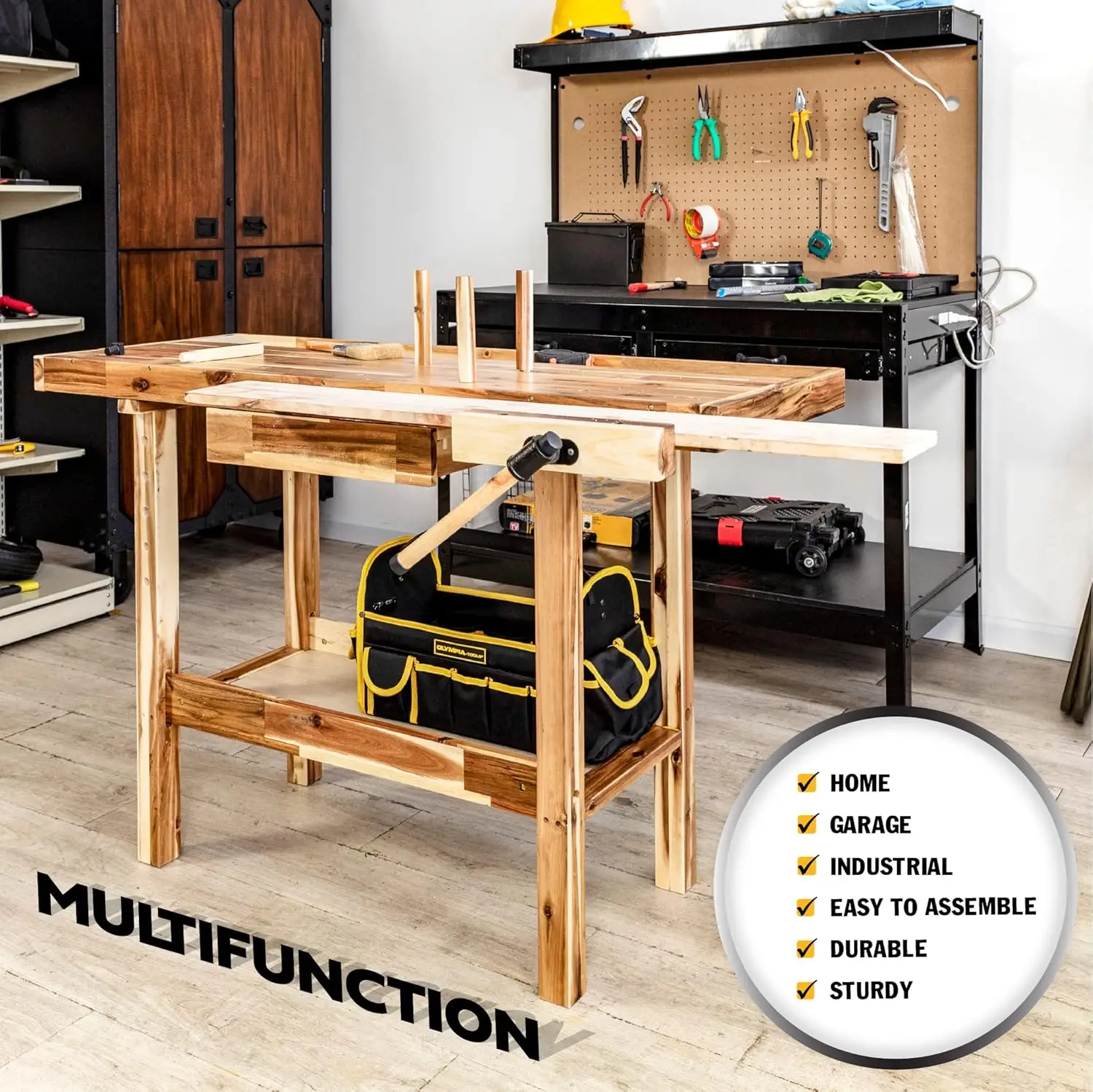 48-Inch Wood Workbench - 330 lbs Weight Capacity Wooden Workbench for Garage, Workshop and Home