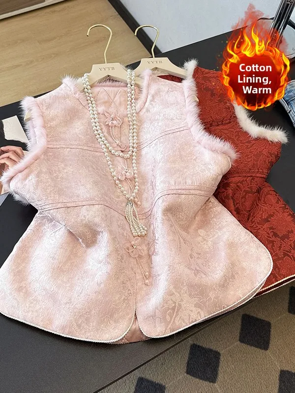 

High-End New Chinese Sle Thiened Cotton Materni Vest Women's Autumn Winter Outerwear Warm Coat oulder Trendy Top