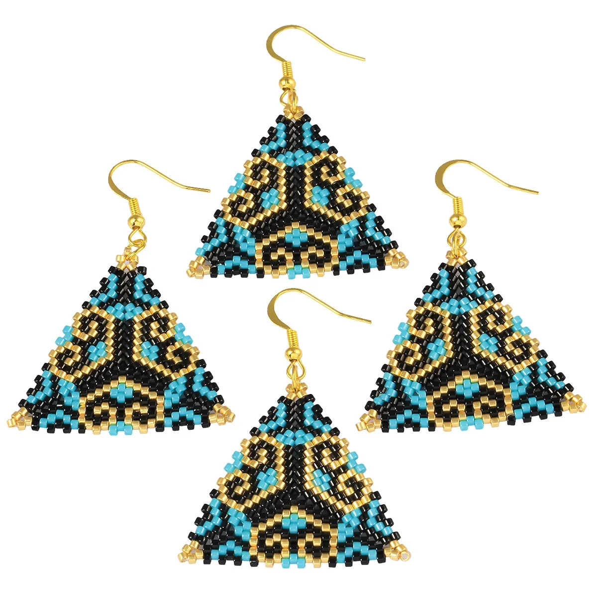 

Triangular Earrings Hand beading weave Bohemia Twining originality geometry fashion Simple ma'am Rice Bead Earrings