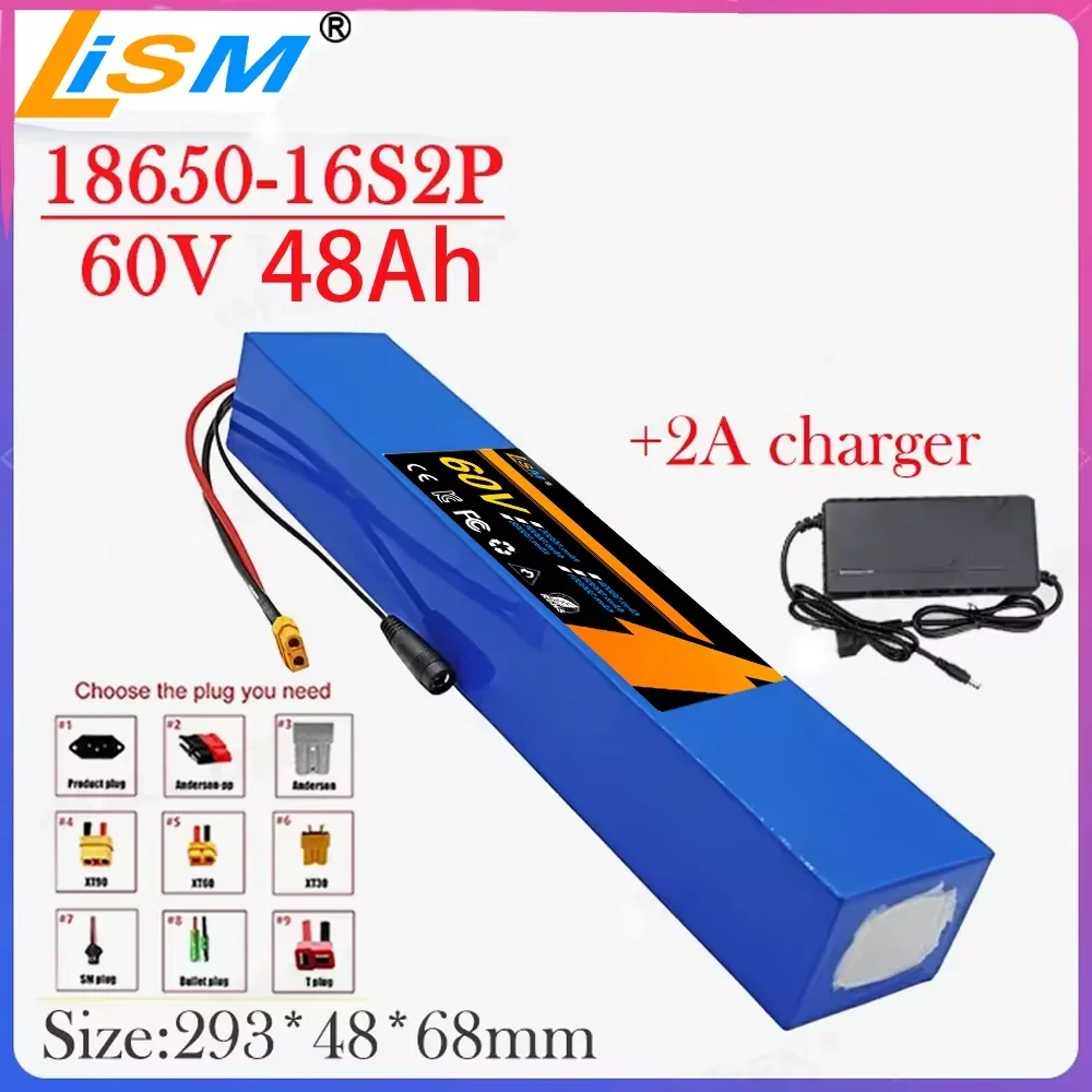 60v 48000mAh lithium battery pack 16S2P is suitable for electric scooter refitting high-capacity mountain bike batteryt