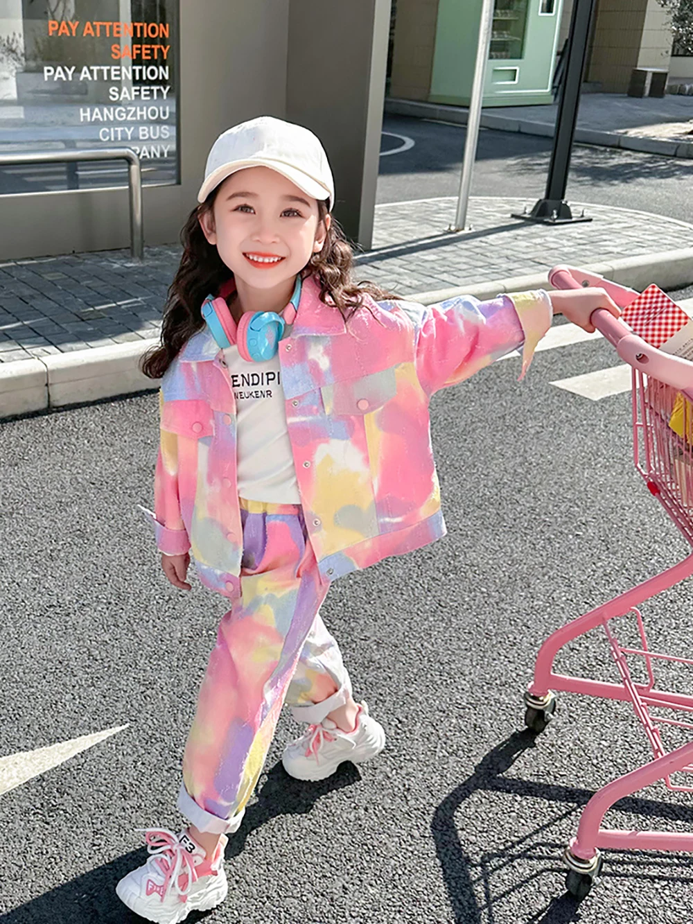 

Rainbow Tie-dye Denim Jacket+Pants 2Pcs for Kids Girls Long Sleeve Single-breasted Coats Jeans Spring Fall Children Clothes Sets