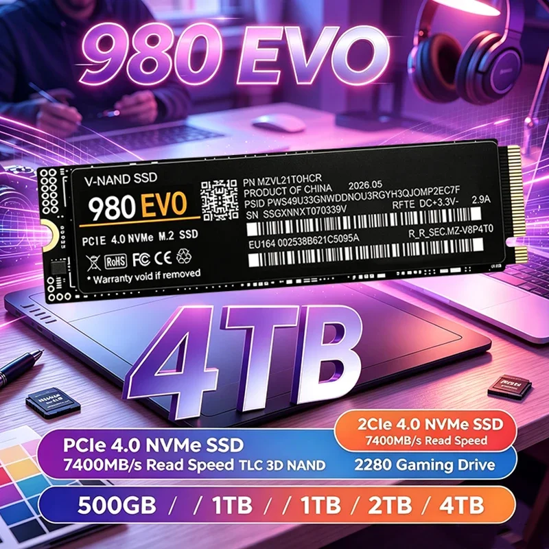SSD NVMe M2 980 EVO 500GB SSD 1TB 2TB 4TB SSD M.2 2280 PCIe3.0X4 Disco de Estado Sólido Interno para Laptop e PC Desktop