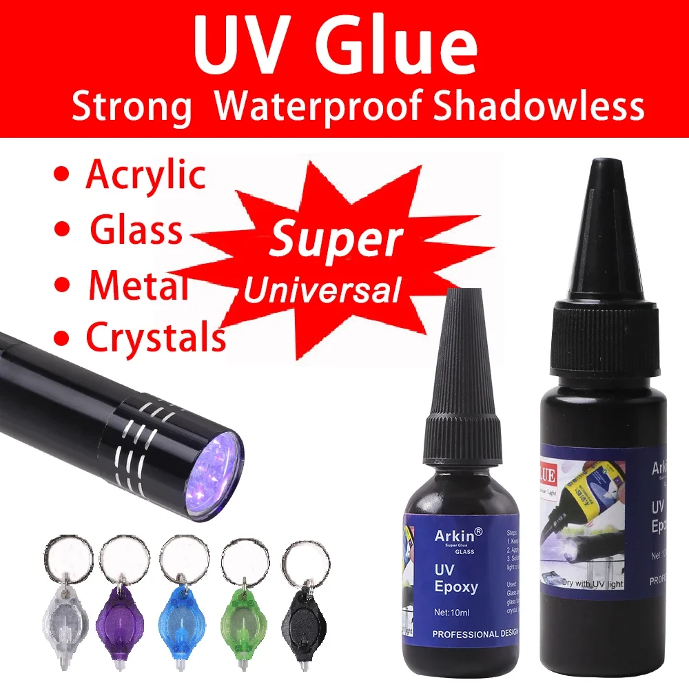 Cola uv transparente super extra forte adesivo epóxi óculos crack metal plástico acrílico strass jóias reparação de correção de pesca