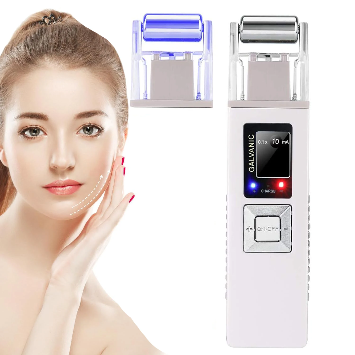 2 in 1 Rullo galvanico per il lifting del viso Cura della pelle Riduce le rughe Rafforzamento della pelle Pulizia profonda dei pori Dispositivo per il ringiovanimento dei microcorren