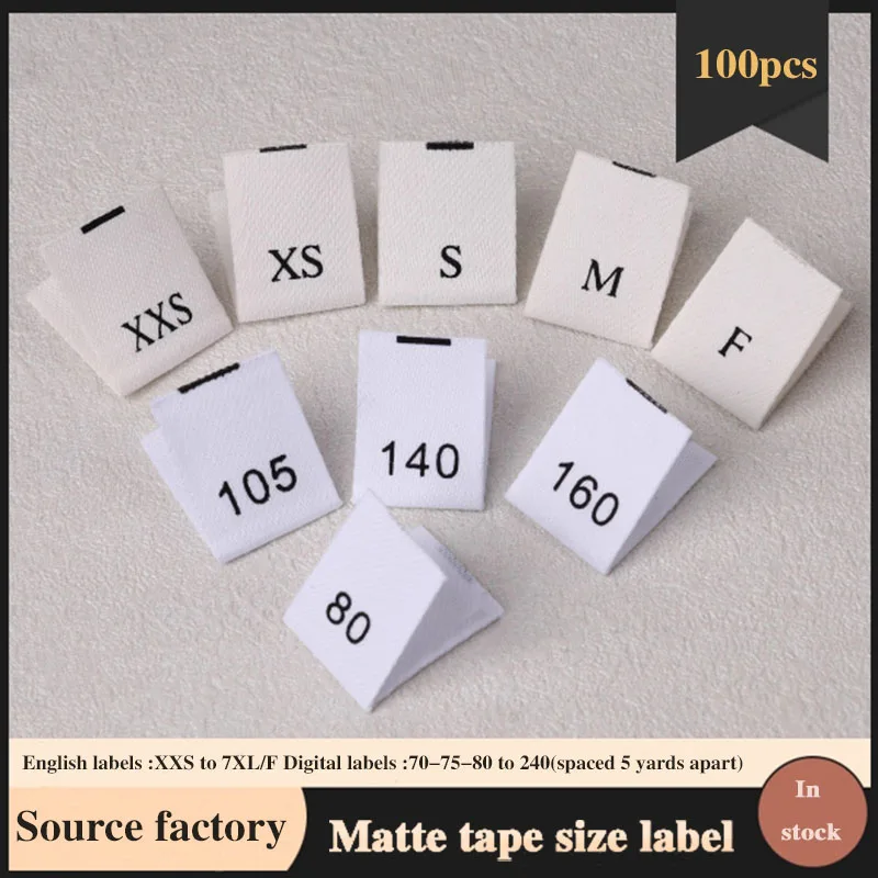 

White background size labels, clothing number labels, English number labels, employee number labels, woven labels, fabric labels