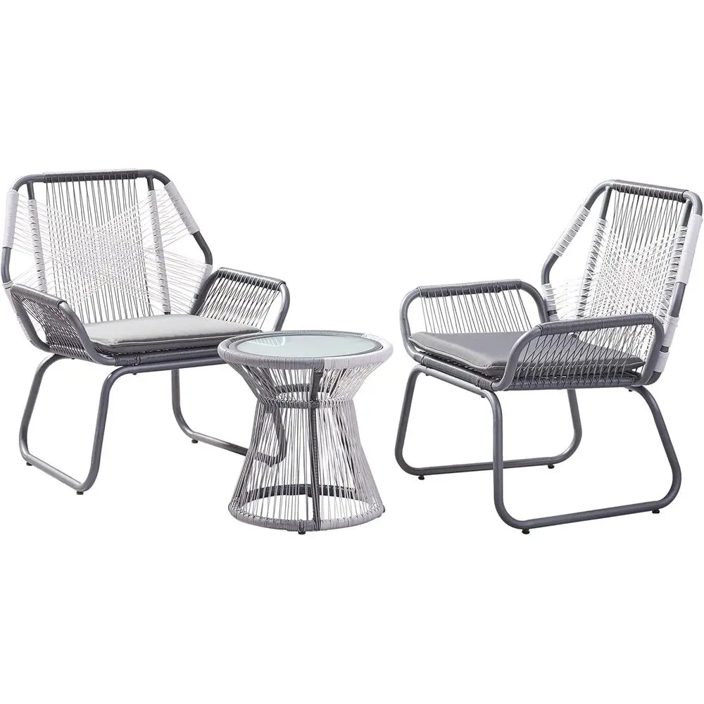 

3-Piece Wicker Chat Set in Gray and White