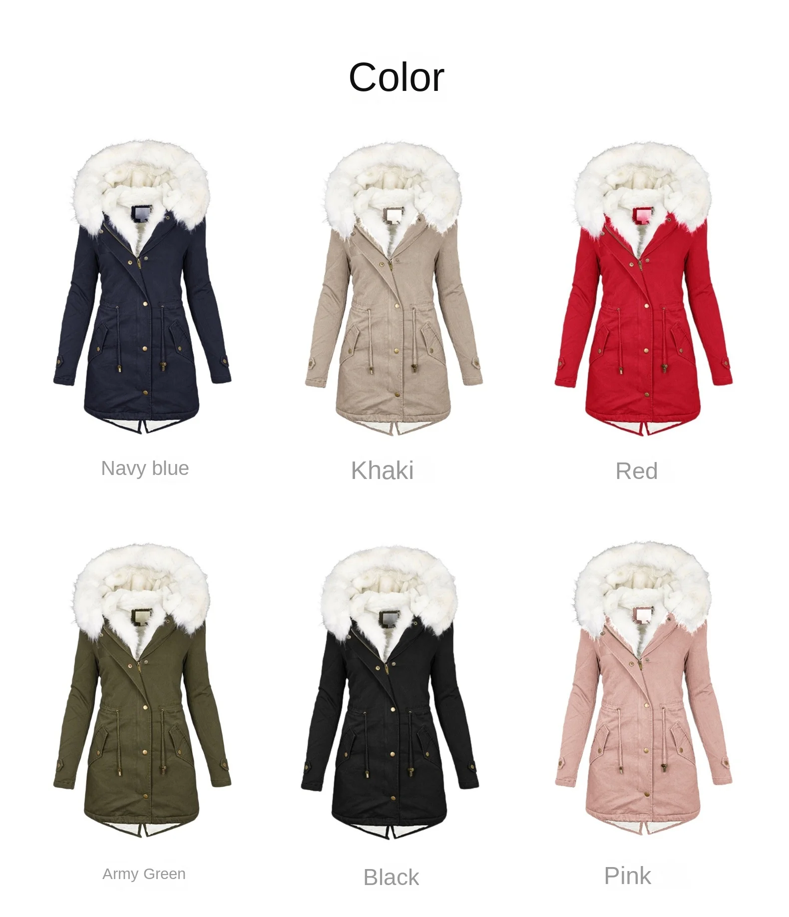 Women's Winter Jacket Warm Solid Plush Thickened Long Winter Coat Outdoor Hiking Fur Collar Hooded Windproof Parka Overcoat