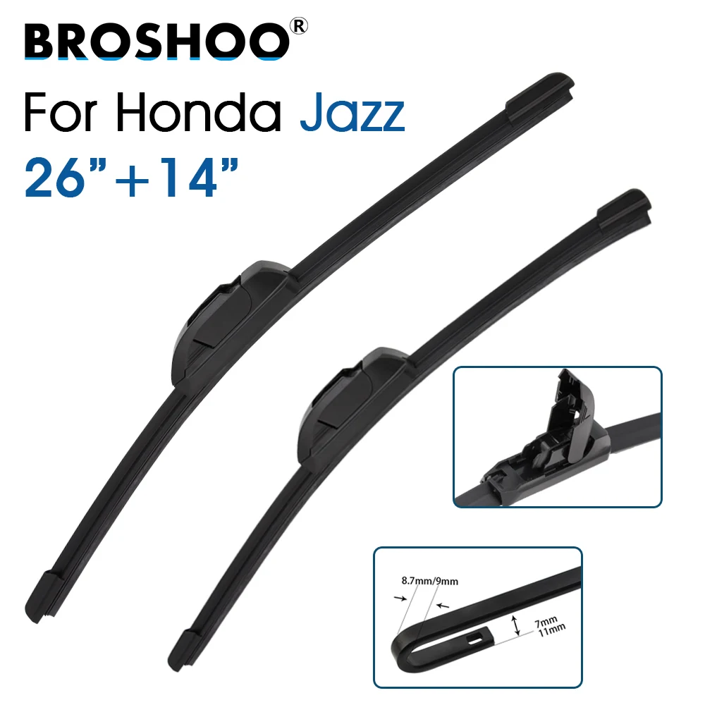 

BROSHOO Car Front Window Windscreen Windshield Wiper Blades Fit U Hook Arm 26"+14" For Honda Jazz GE 2009-2014 Auto Accessories