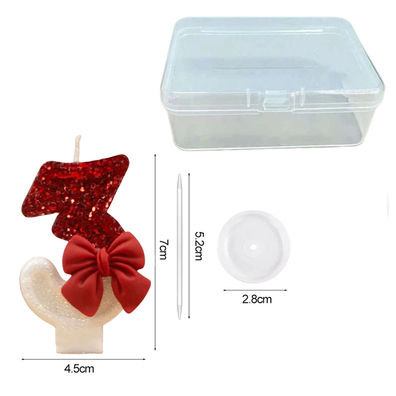 Red White Sequins Bow 0-9 Birthday Digital Candle - Creative Premium Cake Decoration image 2
