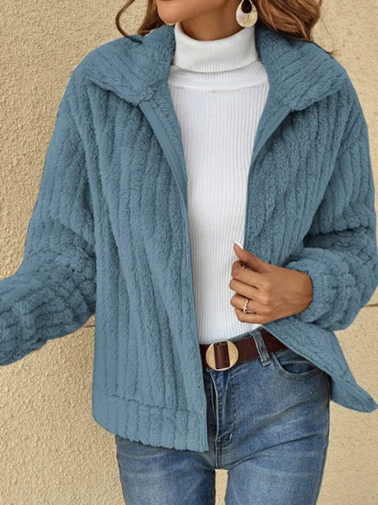 

2025 Autumn/Winter New Plush Cardigan Flip Collar Short Coat