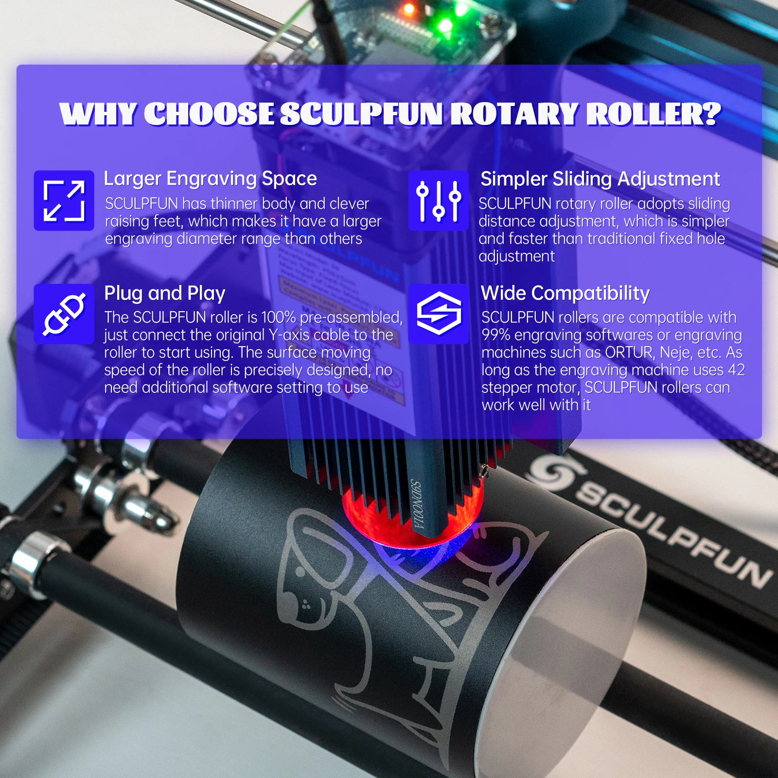 SCULPFUN Laser Rotary Roller for Engraving Cylindrical Objects Cans, Compatible with Most Engraving Machines on The Market