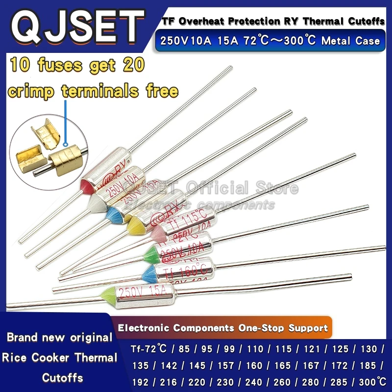 10 قطعة TF الصمامات الحرارية RY 10A 15A 250V درجة الحرارة 72C 85C 99 110 121 125 142 157 160 165C 172C 185C 192C 216C 240C 280C 300 درجة