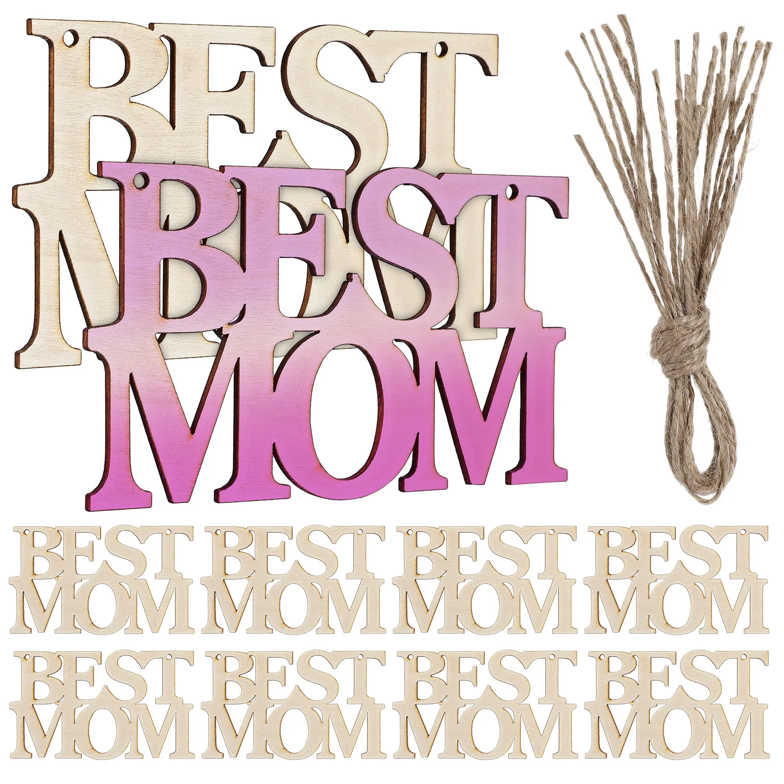 

10 Pcs Mother's Day Crafts Unfinished Decor Hanging naments Mom Signs Supplies Kids Crafts Wood Cutouts