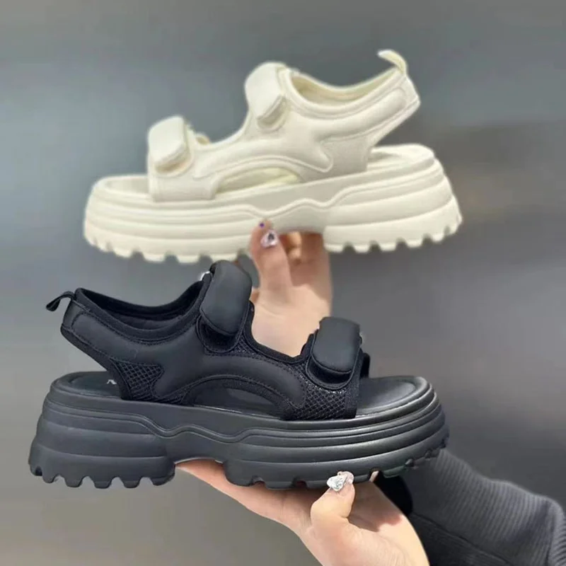 Casual Fairy Wind Women Sandals Summer New Thick Sole Simple All-match Sports Beach Shoes Solid Color Exquisite Outdoor Sandals