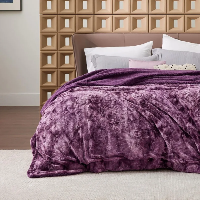 Bedsure Fuzzy Blanket Queen Size - Purple, Soft, Plush and Furry Faux Fur, Reversible Queen Blankets for Bed, 90x90 Inches