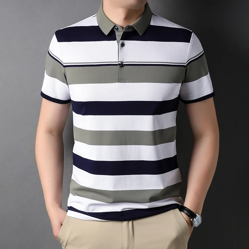 

Top Grade 96% Cotton New Designer Summer Brand Fashion Striped Polo Shirts For Men Short Sleeve Casual Tops Fashions Men Clothes