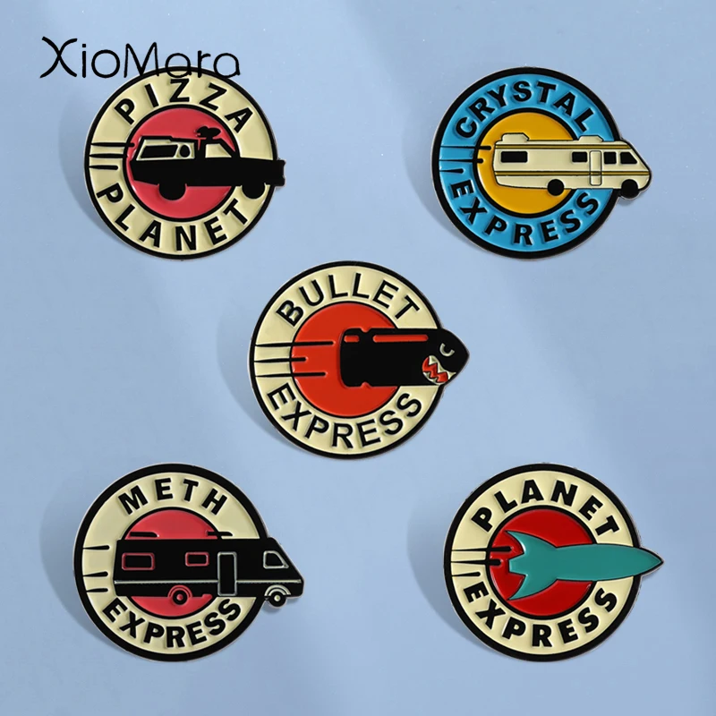 CRYSTAL LEXPRESS Enamel Pins PIZZA PLANET Anime Movies Brooches Fashion Lapel Badge Backpack Clothes Jewelry Gift for Friends