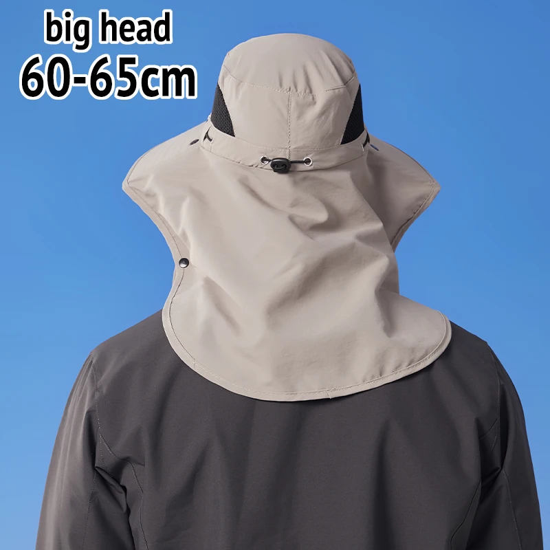 XL XXL Big Head Sun Hat 60-65cm Oversized Large Head Fishing Hat with Face Mask Neck Flap 360 UV Protection Bucket Cap view 3