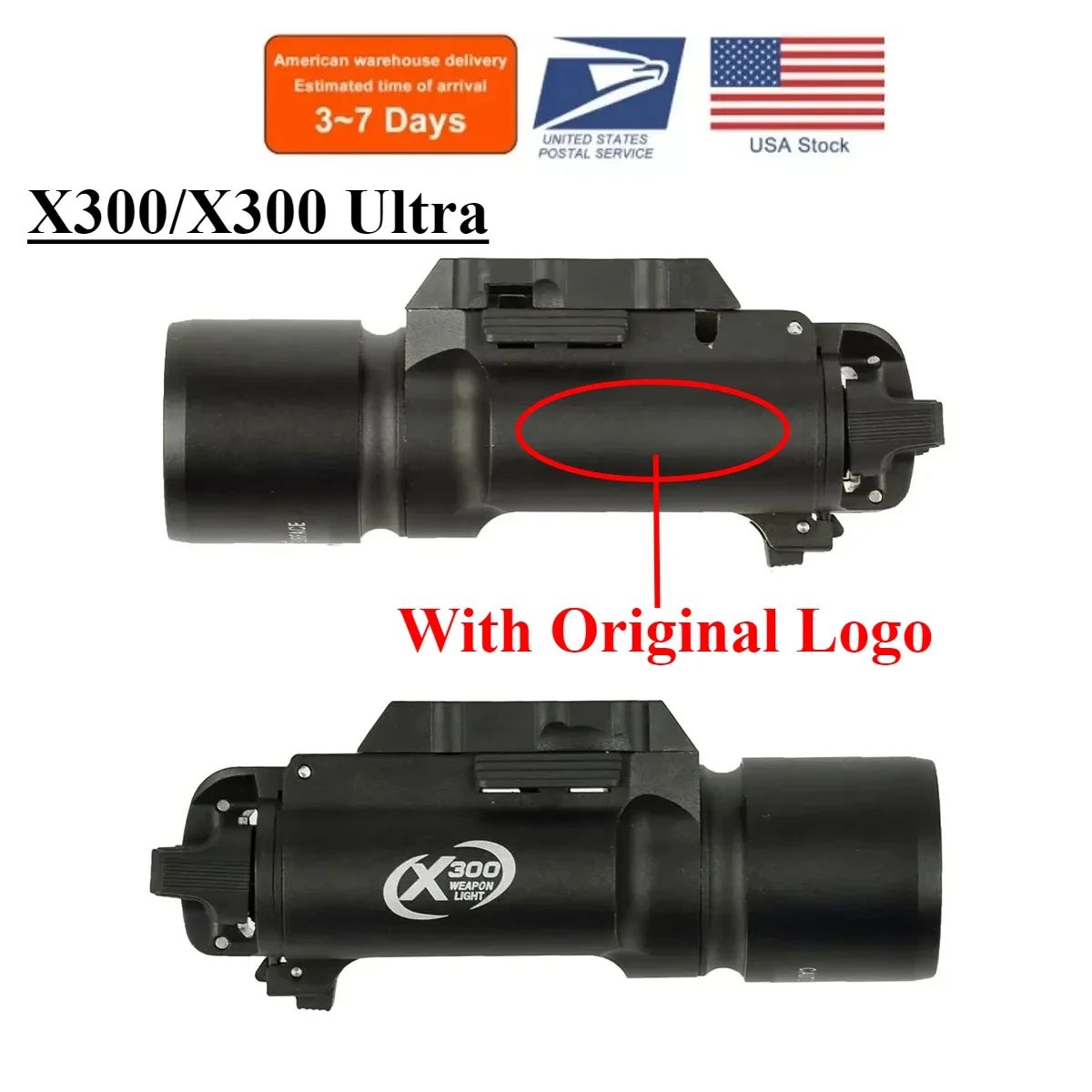 US Warehouse Surefire LOGO X300U M300 M600 Weapon Light X300 Ultra Pistol Gun Scout Flashlight for Glock 17 19 22 With 20mm Rail