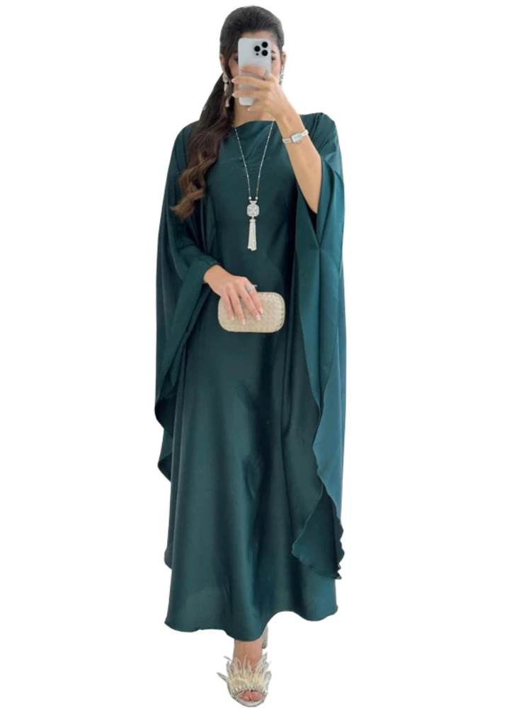 Eid Muslim Dress for Women Bat Sleeve Satin Jalabiya Abaya Morocco Party Dresses Ramadan Kaftan Islam Dubai Arab Long Robe 2024