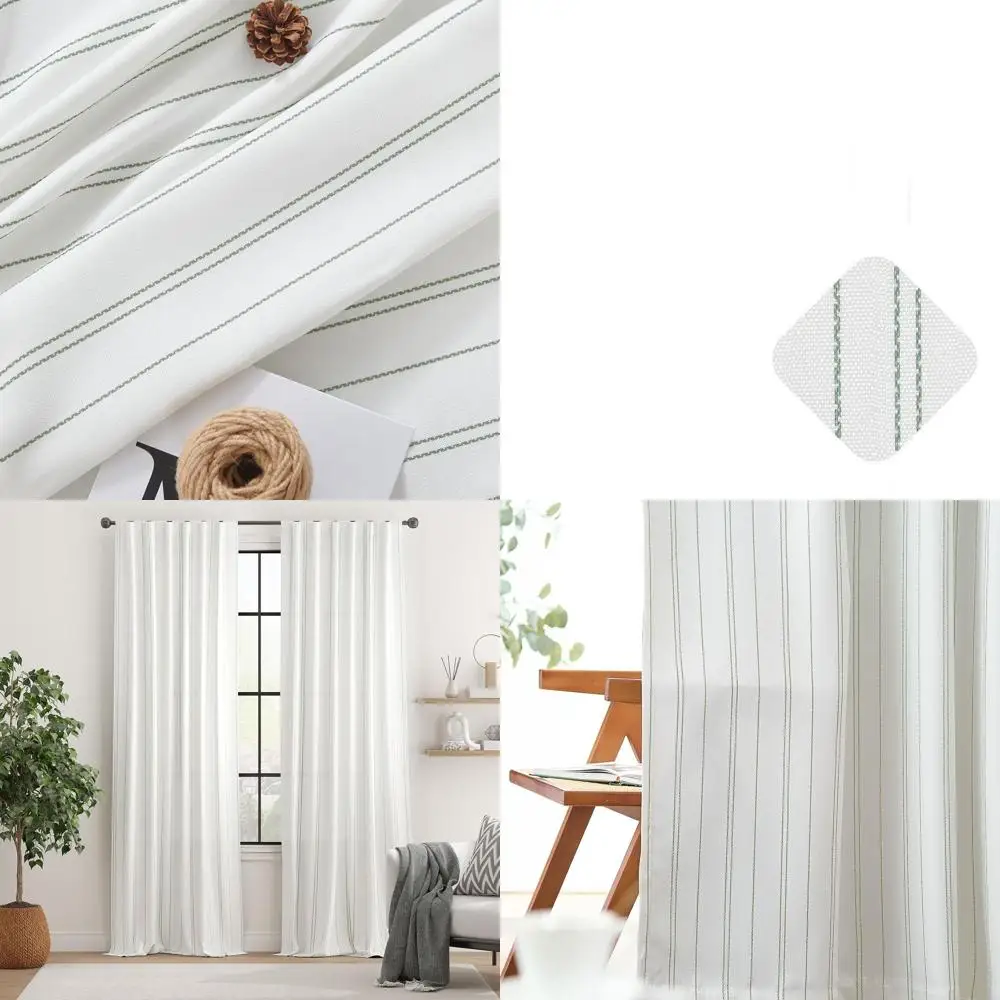 ستائر مخططة باللون الأخضر على طراز الكتان الحديث، 96 طولًا، لغرفة المعيشة وغرفة النوم، ترشيح الخصوصية والضوء، علامة تبويب خلفية، لوحتين Se