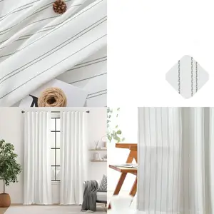 Modern Linen-Style Green Striped Curtains, 96 Length, for Living Room & Bedroom, Privacy & Light Filtering, Back Tab, 2-Panel Se