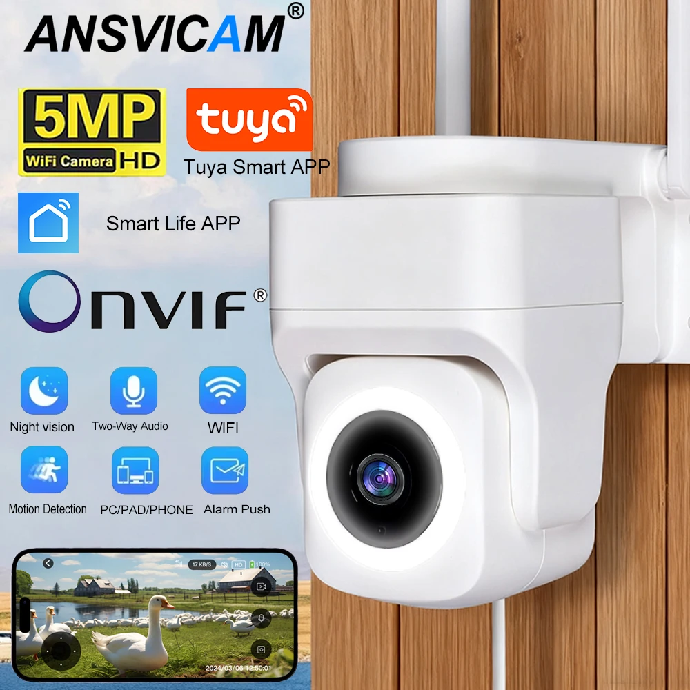 

Tuya 5MP Home Security Camera Support Wireless &Wired Outdoor IP65 WaterproofIP Camera AI Auto Tracking Full Color Night Vision