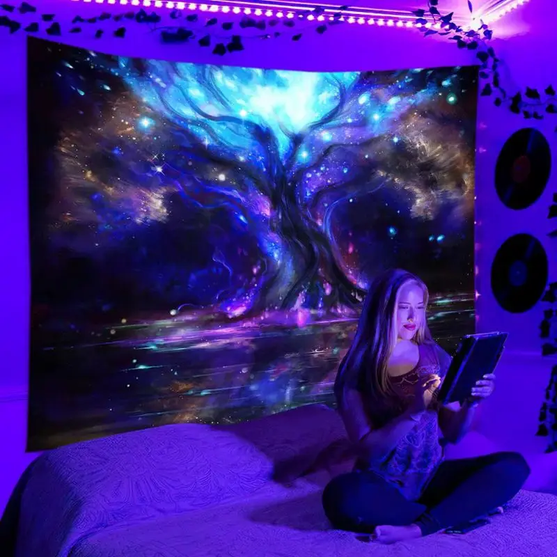 VIKAMA Black Light Sugar Skullcap Blossom Eyes Day of the Dead UV Active Tapestry Surreal Wall Blanket Decor Soft Durable Cozy