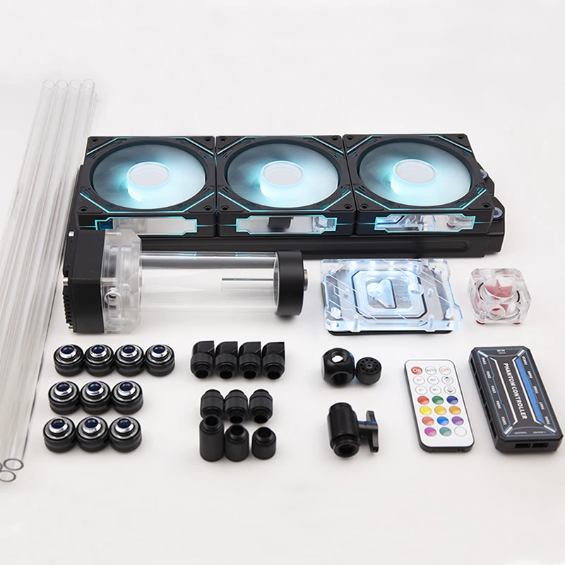 

Syscooling Black Hard Tube PC Liquid Cooling Kit: Copper Radiator, High-Lift Pump & Vivid ARGB Lighting Control for Intel/AMD CP