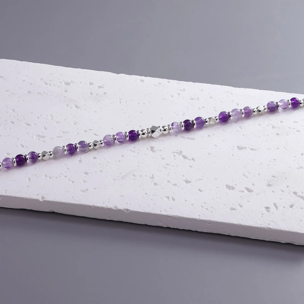 PANJBJ 925 فضة الجمشت الطبيعي كريستال سوار للنساء الفضة حبة مستديرة هدية بوهيميا مجوهرات دروبشيبينغ