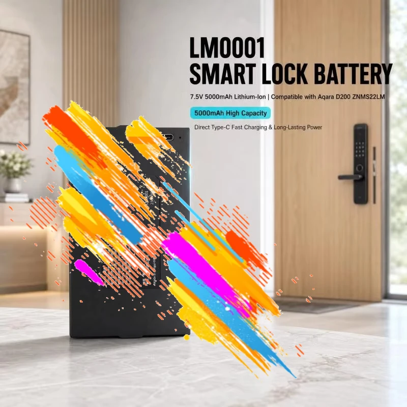 7.5V 5000mAh LM0001 Rechargeable Lithium Ion Battery Compatible with Aqara D200 ZNMS22LM Smart Door Lock Replacement Battery