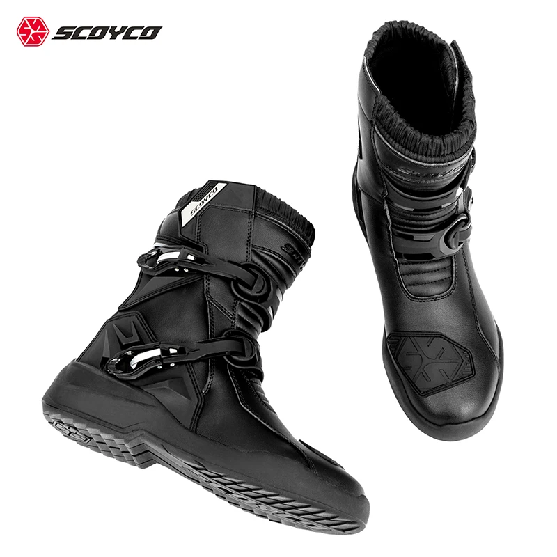 SCOYCO Motorcycle Mid-tube Boots Rally Riding Boots Leather TPU Protective Shell Riding Equipment Protector Shoes,MT-038WP