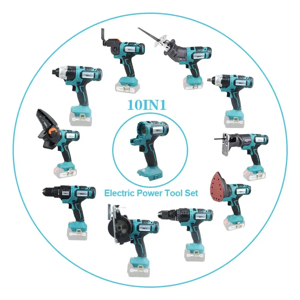 Professional 12-in-1 Cordless Power Tools Combo Kit Multi-Head Drill Screwdriver Set with Drill Machine Sander Handy DIY Tool