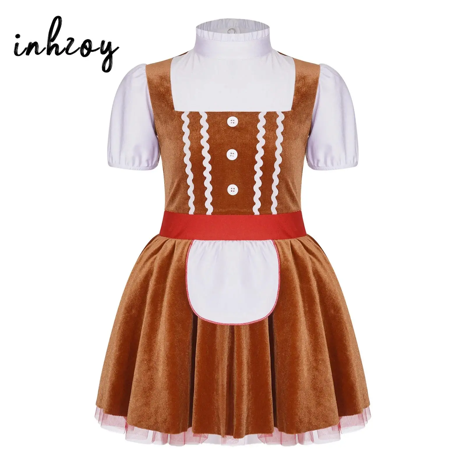 Kids Girls Christmas Gingerbread Cookie Costume Bakery Chef manica corta Tutu Dress body Xmas New Year Party Fancy Dress