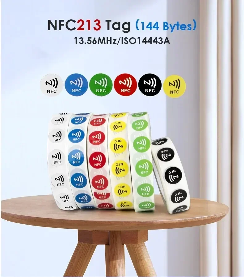 6 cái NFC ntag213 144 byte ướt tag Stickers 13.56MHz iso14443a ntag 213 chip RFID dính tag nhãn cho NFC điện thoại 6 màu sắc