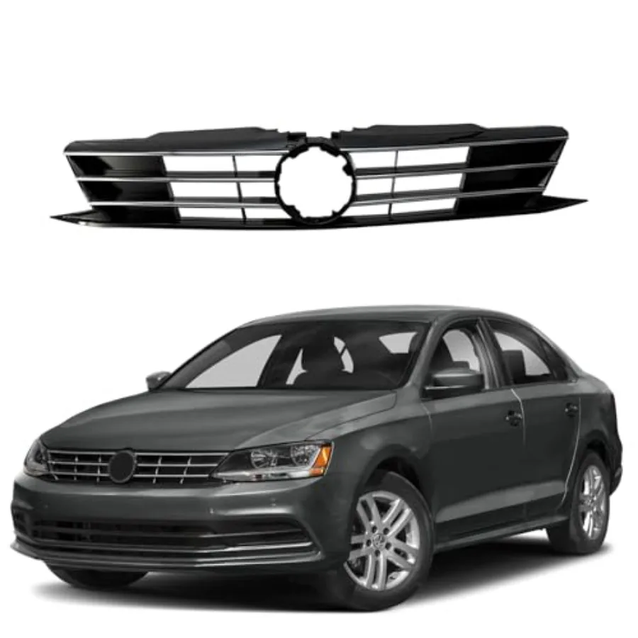 

Front Bumper Upper Grille w Chrome Compatible with Volkswagen VW Jetta 2015 2016 2017 2018 Insert Bumper Upper Center Grille