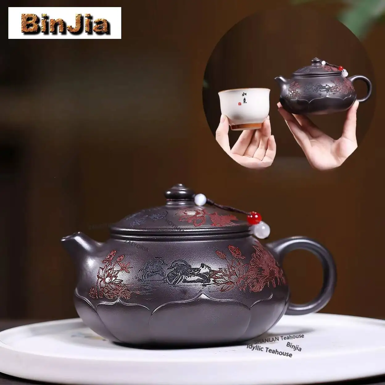 310ml Creative Yixing Purple Clay Teapots Handmade Lotus Eggplant Segments Pot Raw Ore Stone Yellow Mud Tea Infuser Kettle Zisha