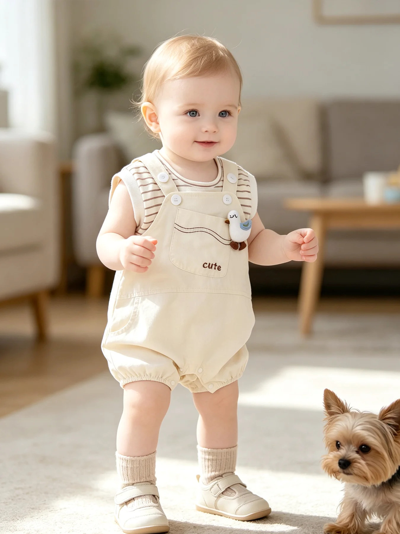 3D-Entenmuster-Outfit für Babymädchen: Süßes zweiteiliges Sommer-Set für Neugeborene mit verstellbaren Trägern für Ausflüge und Kleinkinderkleidung – Detail 9